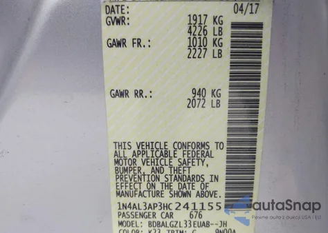 2017 Nissan Altima 2.5 S from USA, damaged, VIN 1N4AL3AP3HC241155